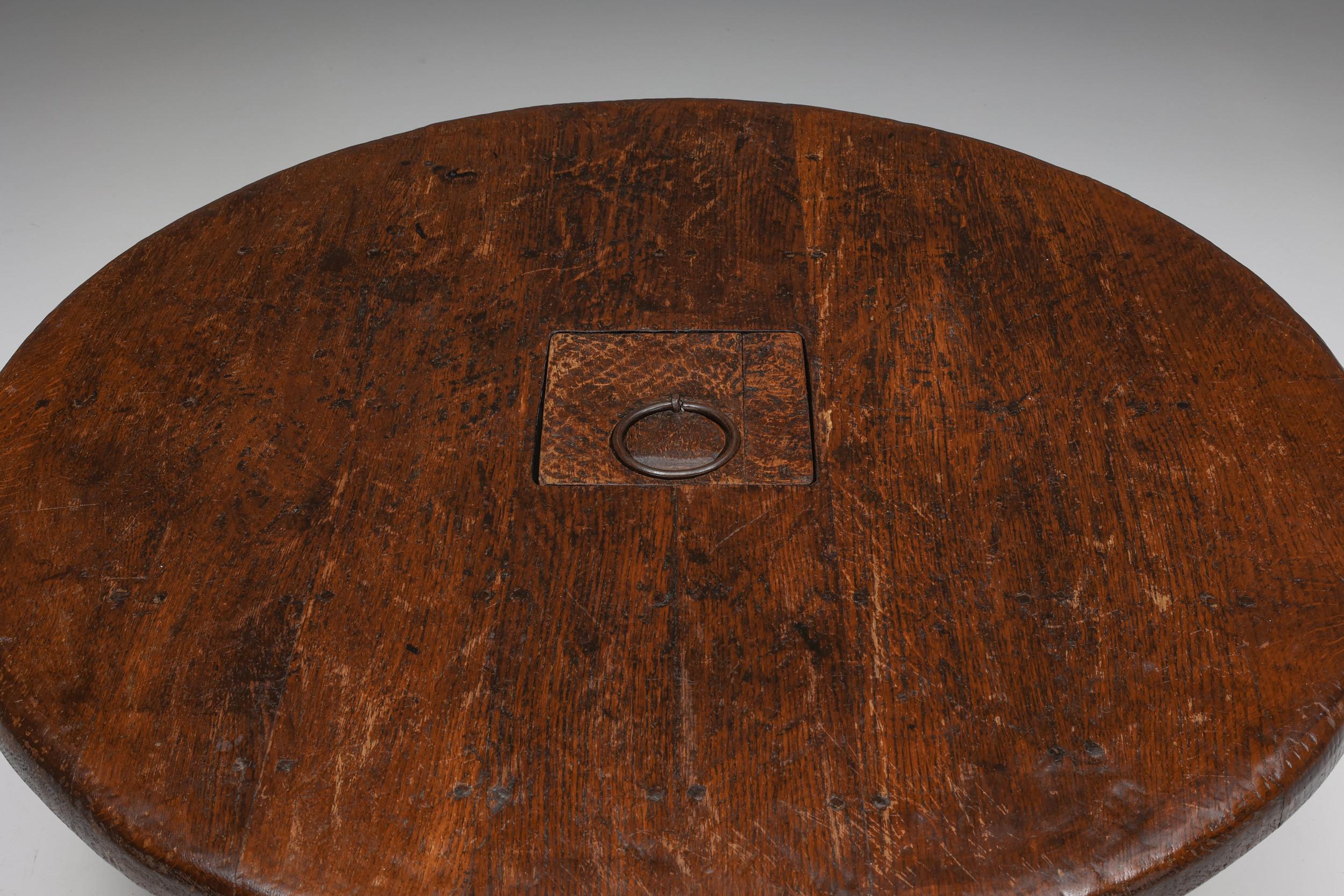 Mid-20th Century Round Rustic Coffee Table with Ring IV, France, 1960s For Sale