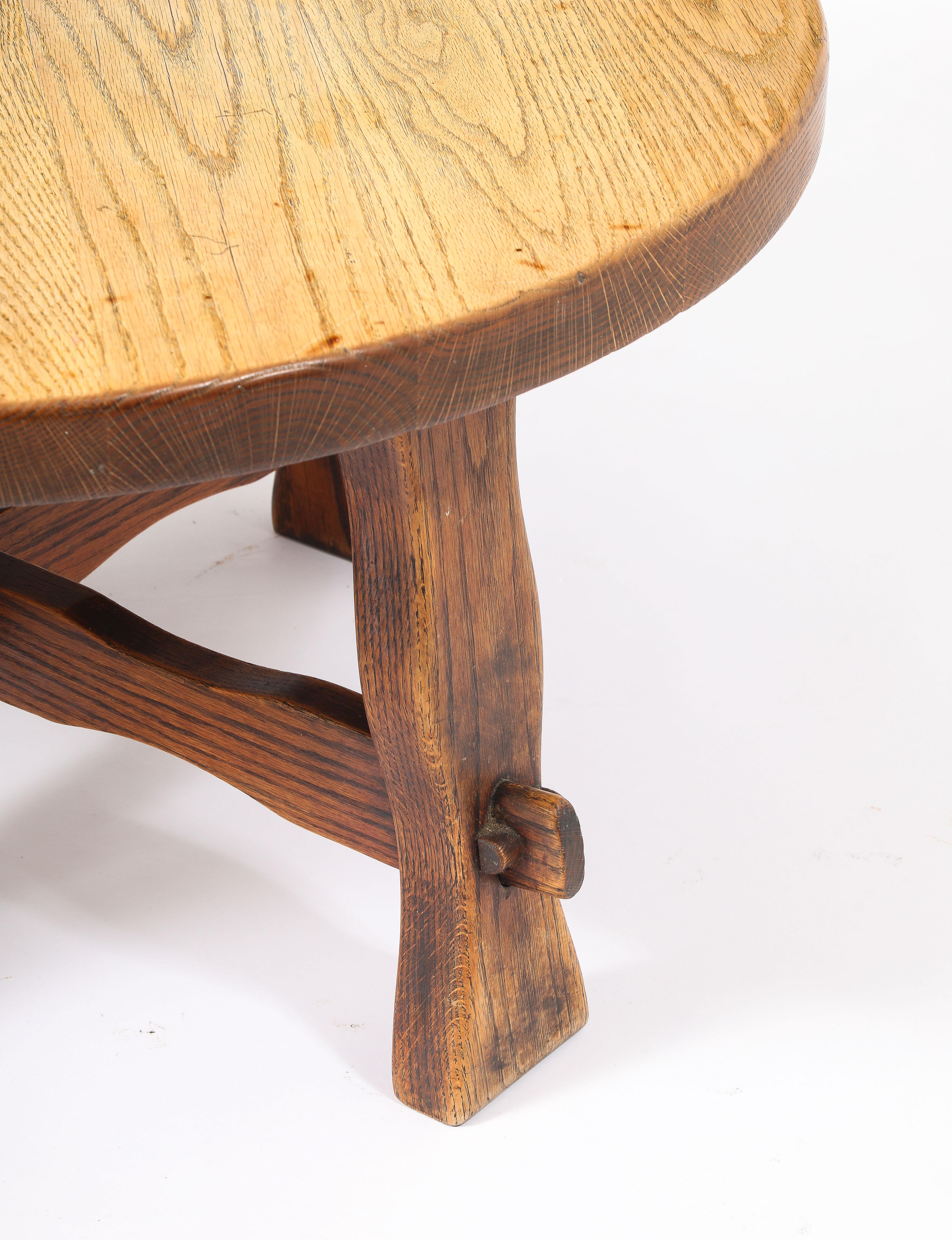Round Rustic Oak Coffee Table, France 1940's For Sale 3