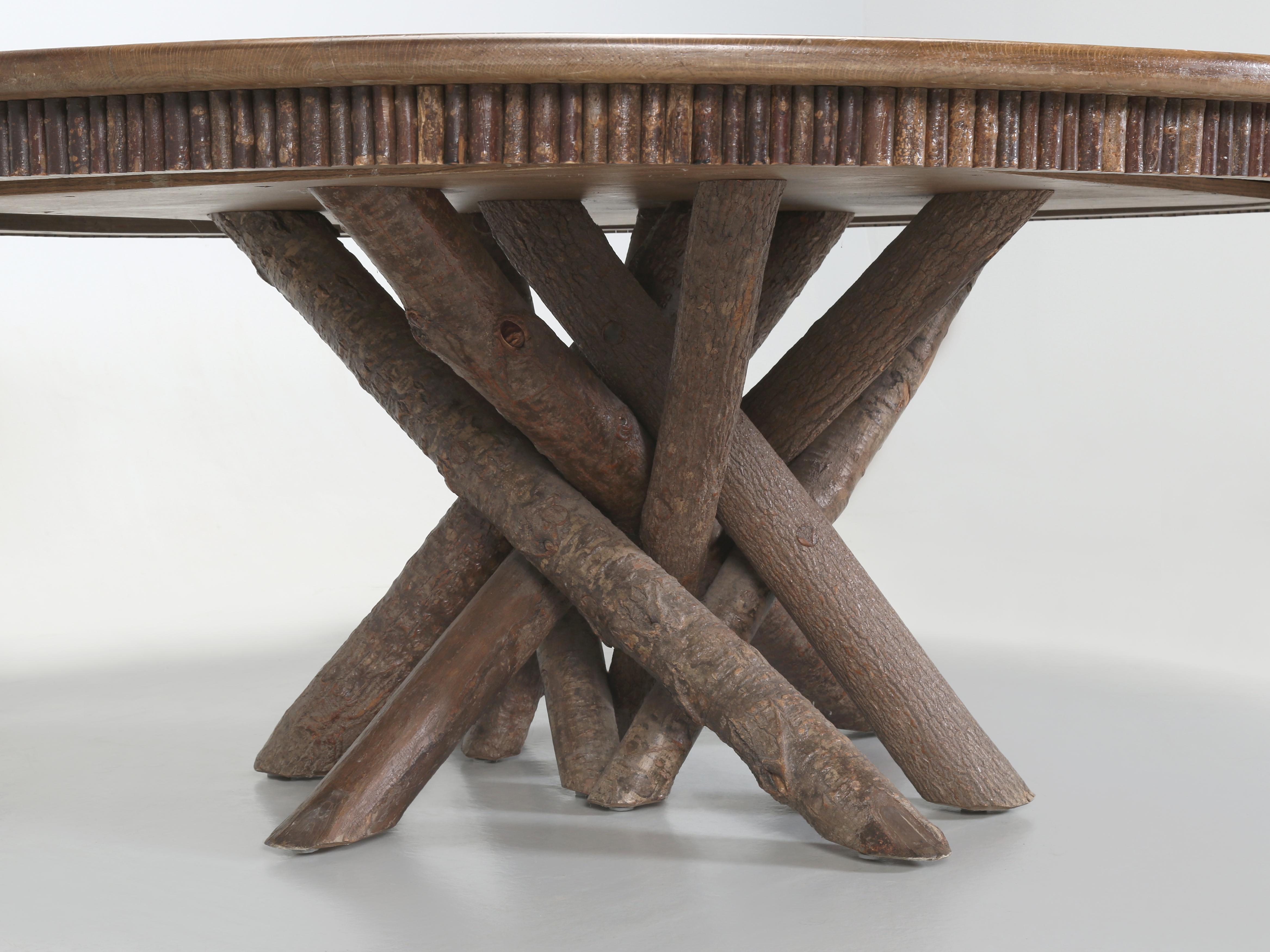 Round Rustic Oak Hand-Scraped Dining Table (8) Matching Chairs Made in Wisconsin For Sale 2