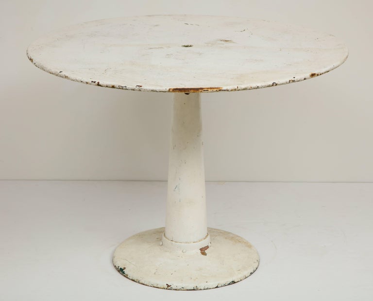 Round Rustic White Metal Pedestal Dining Table at 1stDibs