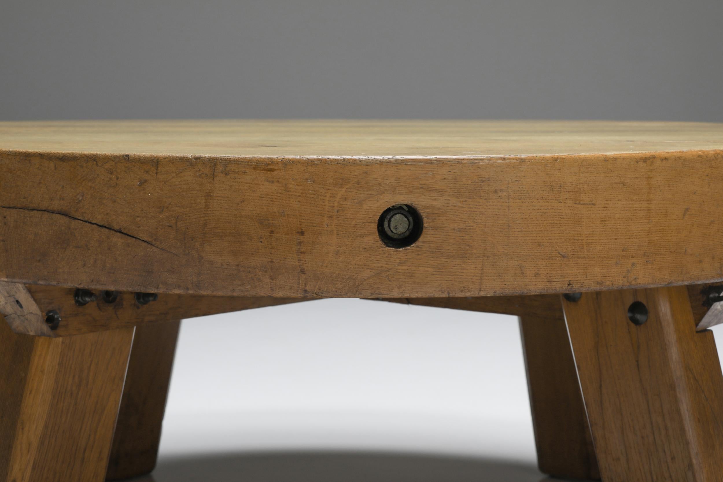 Mid-20th Century Round Rustic Wooden Coffee Table, France, 1950's For Sale