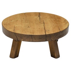 Vintage Round Rustic Wooden Coffee Table, France, 1950's