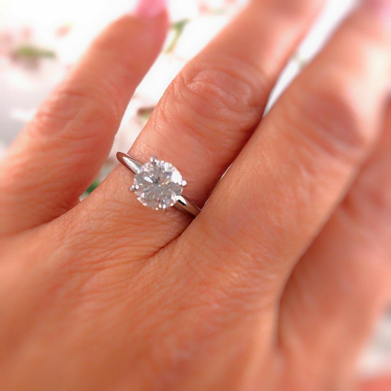 Round Salt and Pepper Diamond Solitaire Ring 1.49 Carat 14 Karat White