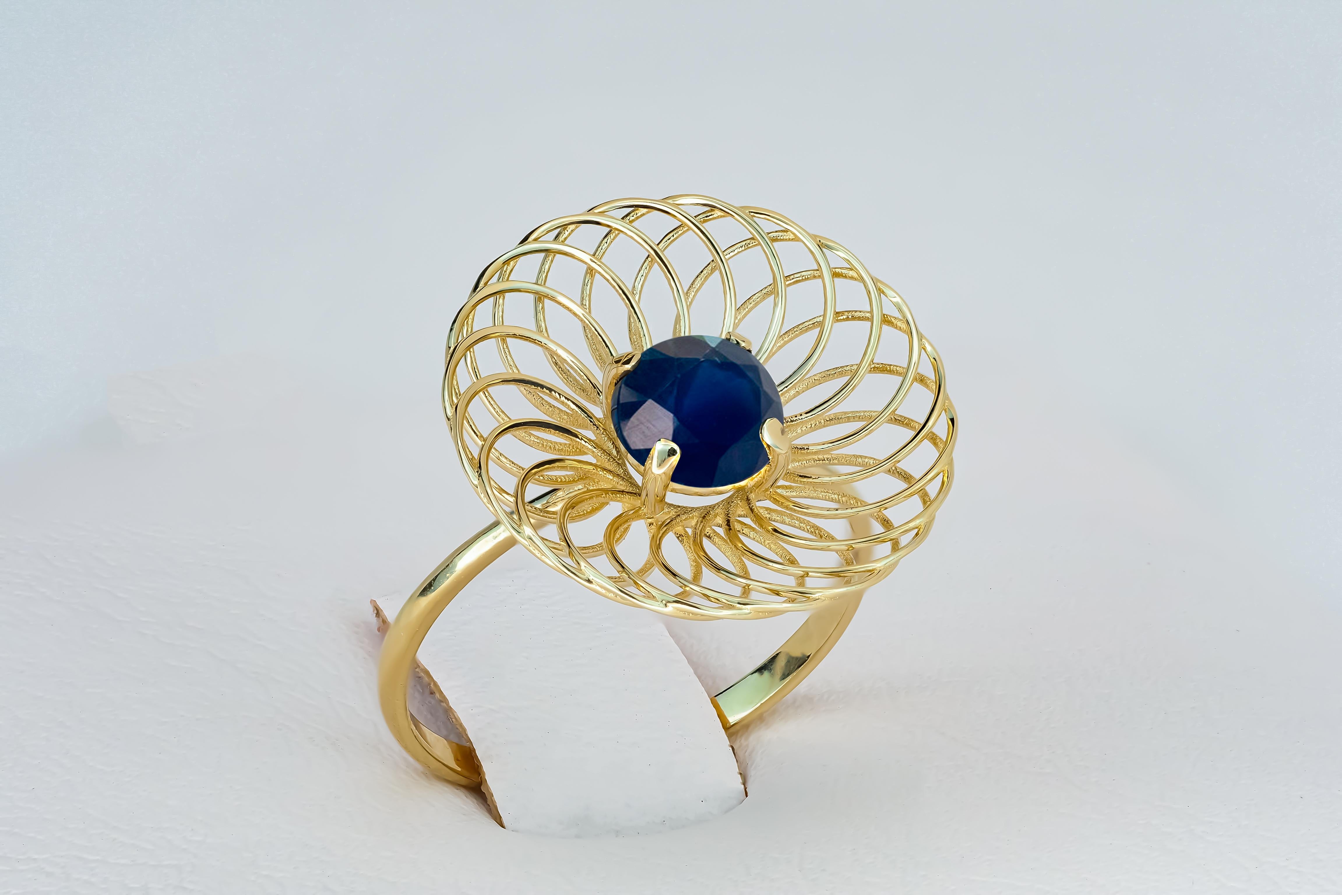 For Sale:  Round Sapphire 14k Gold Ring 3