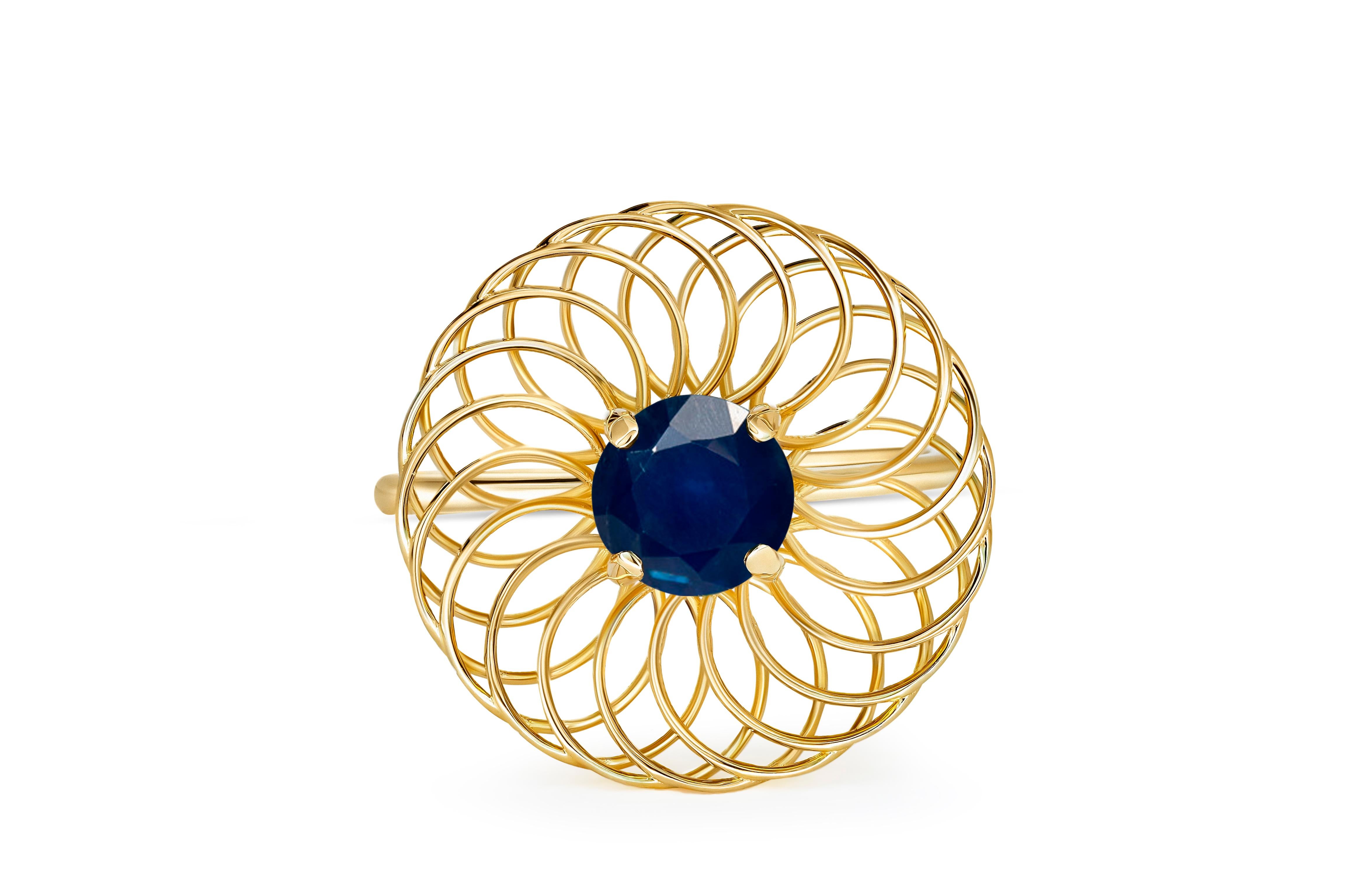 En vente :  Bague en or 14k avec saphir rond 6