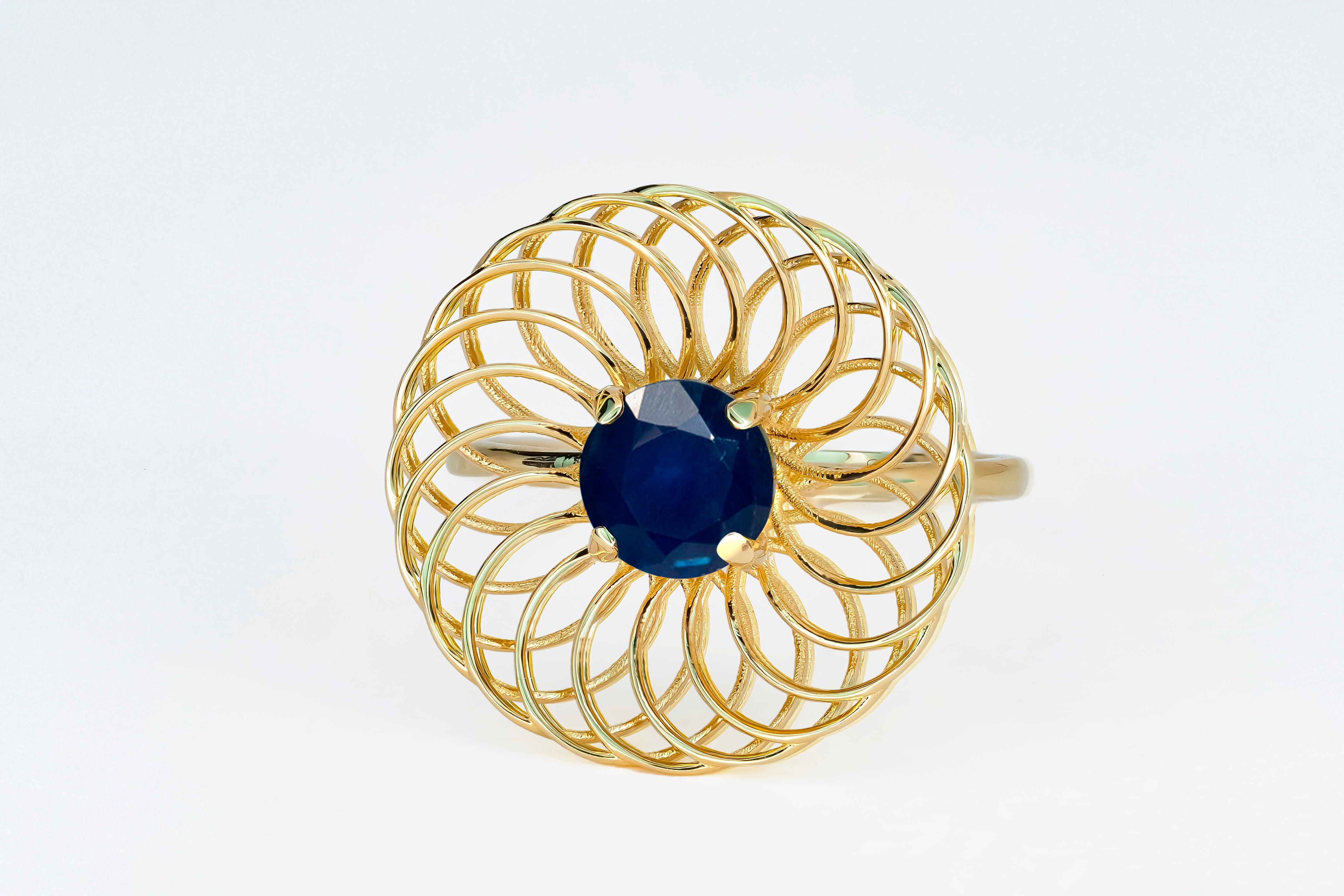 Round sapphire 14k gold ring.  For Sale 1