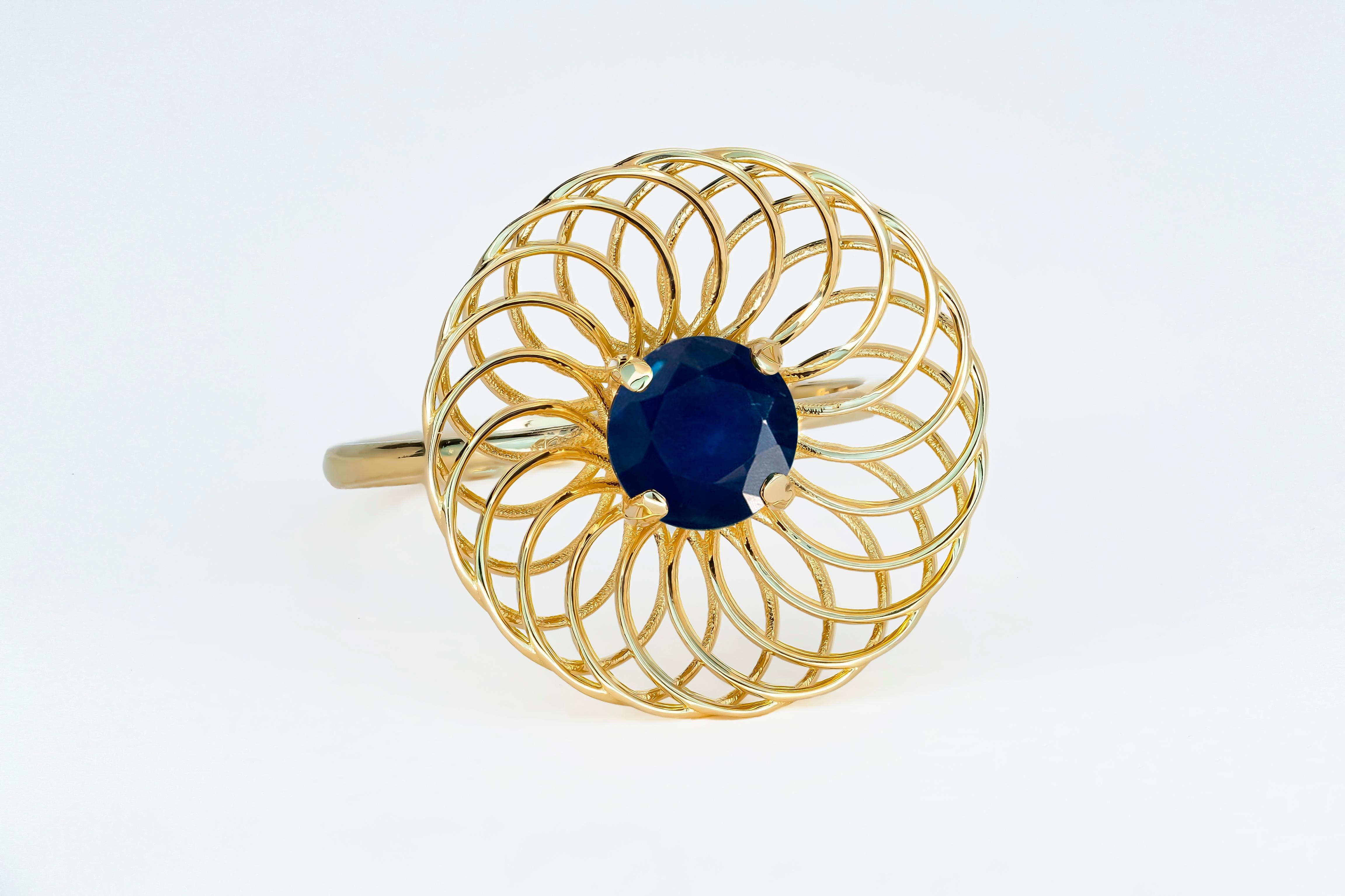 Round sapphire 14k gold ring.  For Sale 2