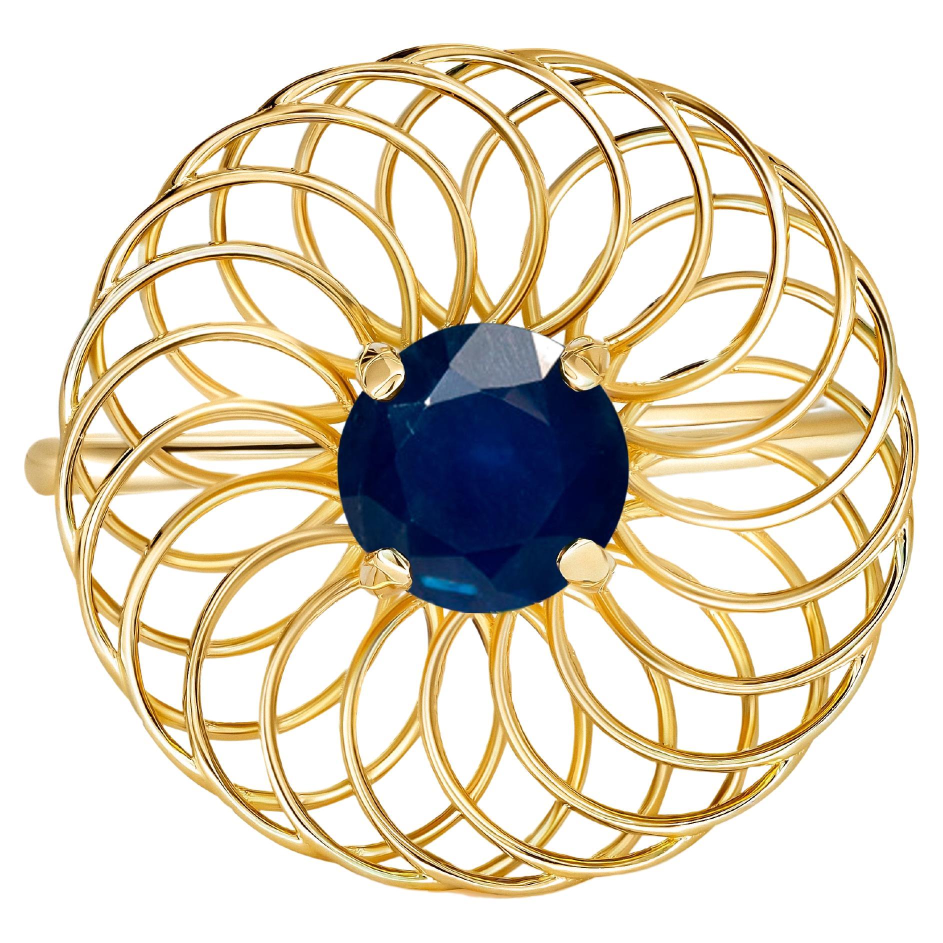 Round Sapphire 14k Gold Ring