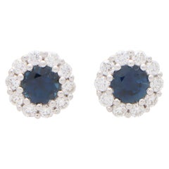 Runde Saphir- und Diamant-Cluster-Ohrringe aus 18k Weißgold