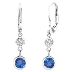 Round Sapphire and Diamond Lever Back Gold Hoop Earrings