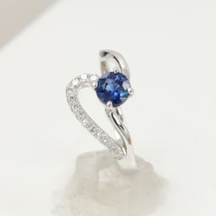 Round Sapphire Artistic Gold Ring 14 Karat White Gold Blue Sapphire Ring