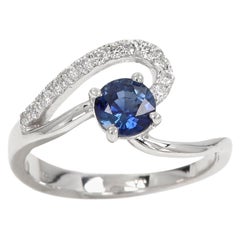 Round Sapphire Artistic Gold Ring 14 Karat White Gold Blue Sapphire Ring