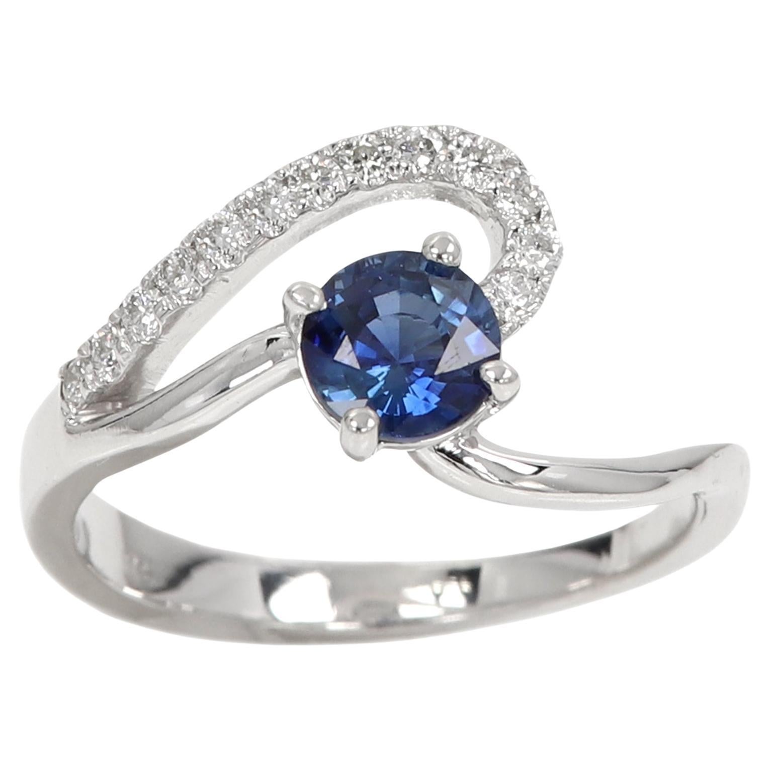 Round Sapphire Artistic Gold Ring 14 Karat White Gold Blue Sapphire Ring