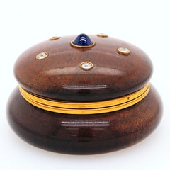 Round Sapphire Diamond and Wood Pillbox, circa 1900