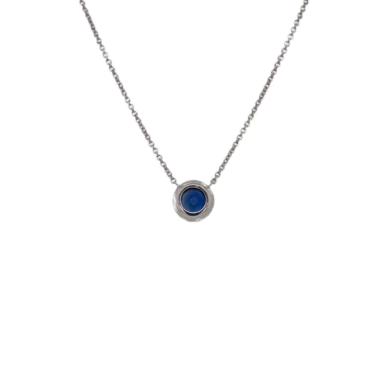 Round Cut Round Sapphire & Diamond Cluster Halo Pendant in 14K White Gold