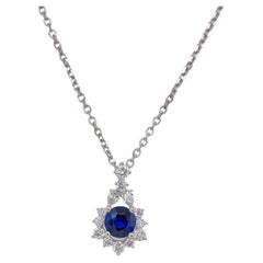 Round Sapphire & Diamond Cluster Pendant in 14k White Gold