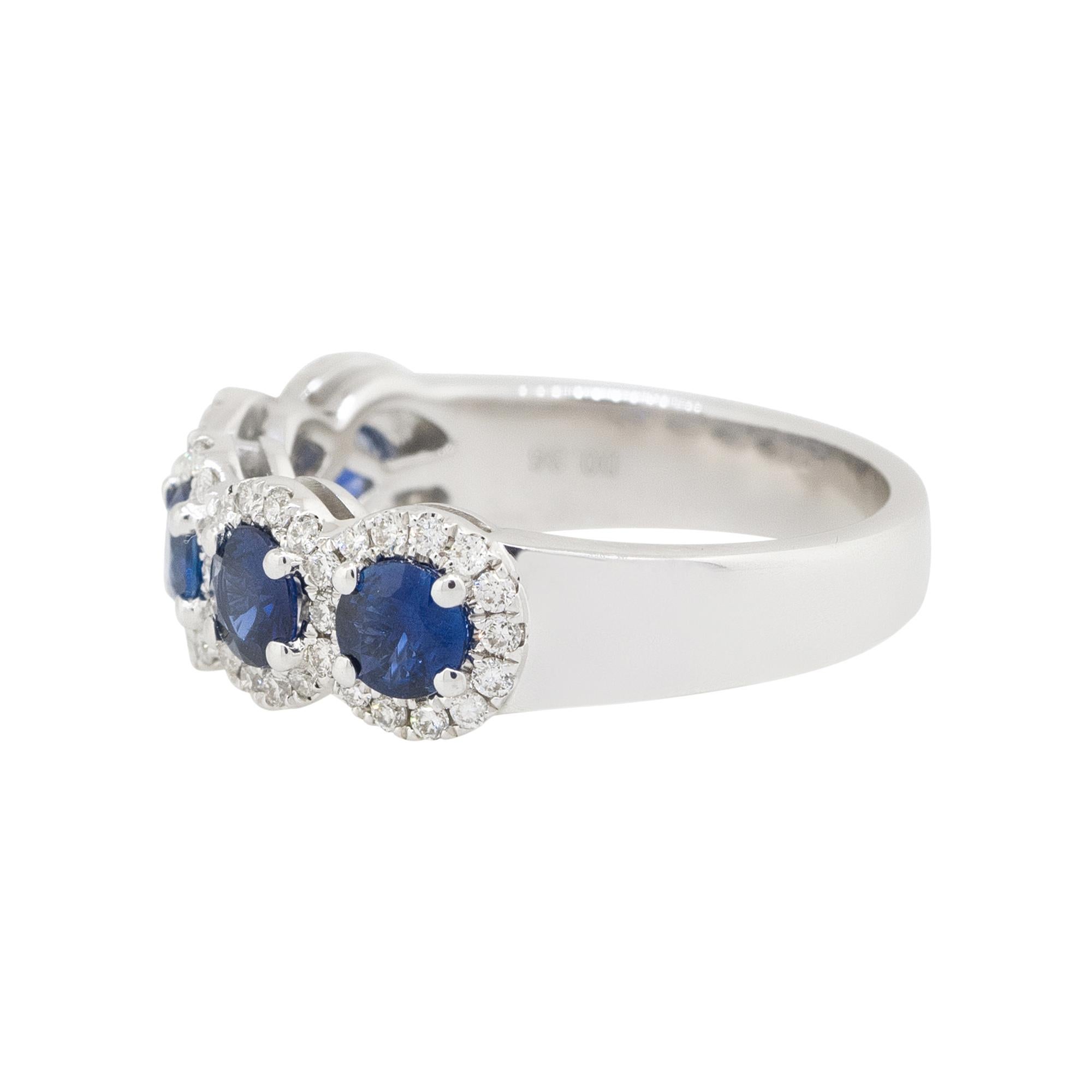 Round Sapphire & Diamond Halo Ring 18 Karat in Stock In Excellent Condition For Sale In Boca Raton, FL