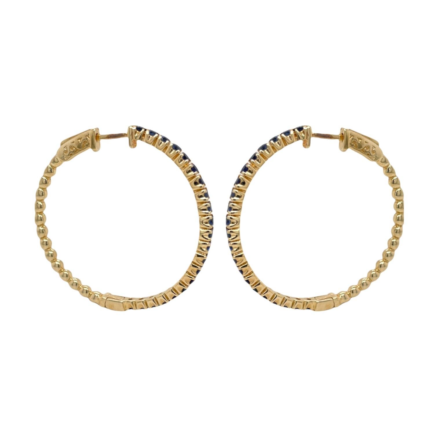 Round Cut Round Sapphire Hoop Earring in 14K Yellow Gold