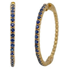 Round Sapphire Hoop Earring in 14K Yellow Gold