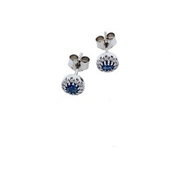Round Sapphire Surrounded by 0.16ct F/VS Diamonds Earrings Set in 18ct Gold