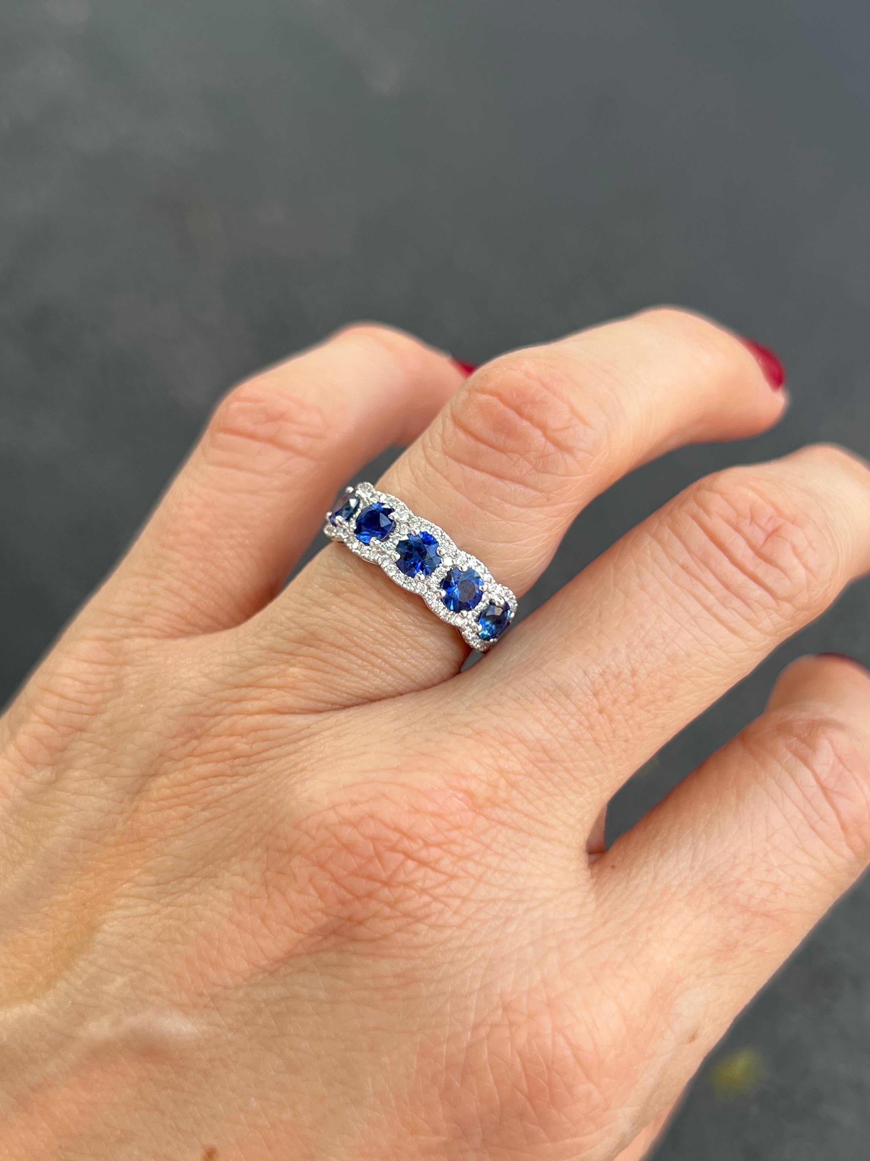 Contemporary Round Sapphires and Diamond Band Ring For Sale