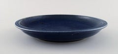 Round Saxbo Dish in Glazed Stoneware, Beautiful Glaze in Deep Blue Shades