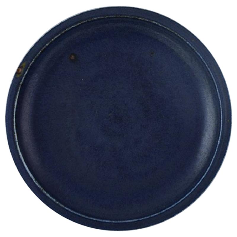 Round Saxbo Dish in Glazed Stoneware, Beautiful Glaze in Deep Blue Shades