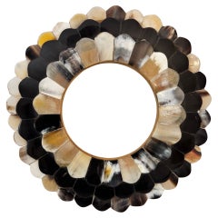 Round Scalloped Picture Frame in White and Brown Horn Bone Inlaid