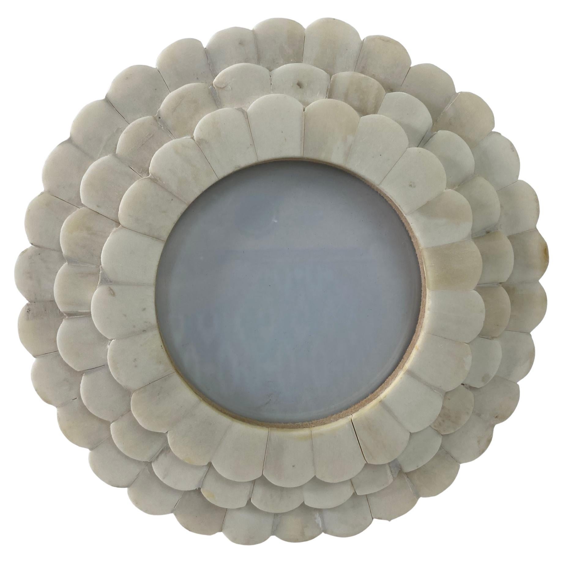 Round Scalloped Picture Frame in White Bone Inlaid For Sale