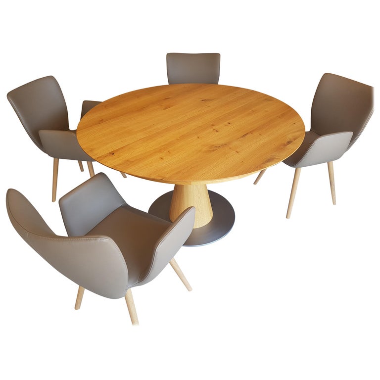 Round Scandinavian Design Dining Room Set Made Of Oiled Oak For Round Scandinavian Design Dining Room Set Made Of Oiled Oak For