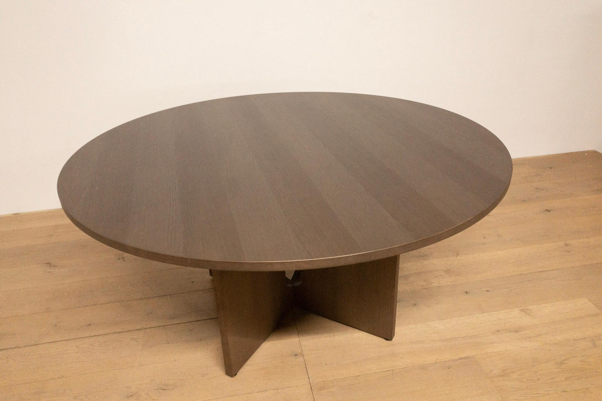 Wood Round Scandinavian Dining Table with Modern Solid Oak Base For Sale