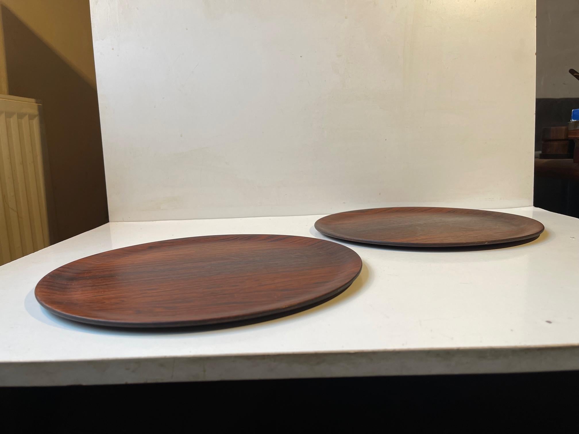 Mid-20th Century Round Scandinavian Modern Rosewood Drink Trays, 1960s For Sale