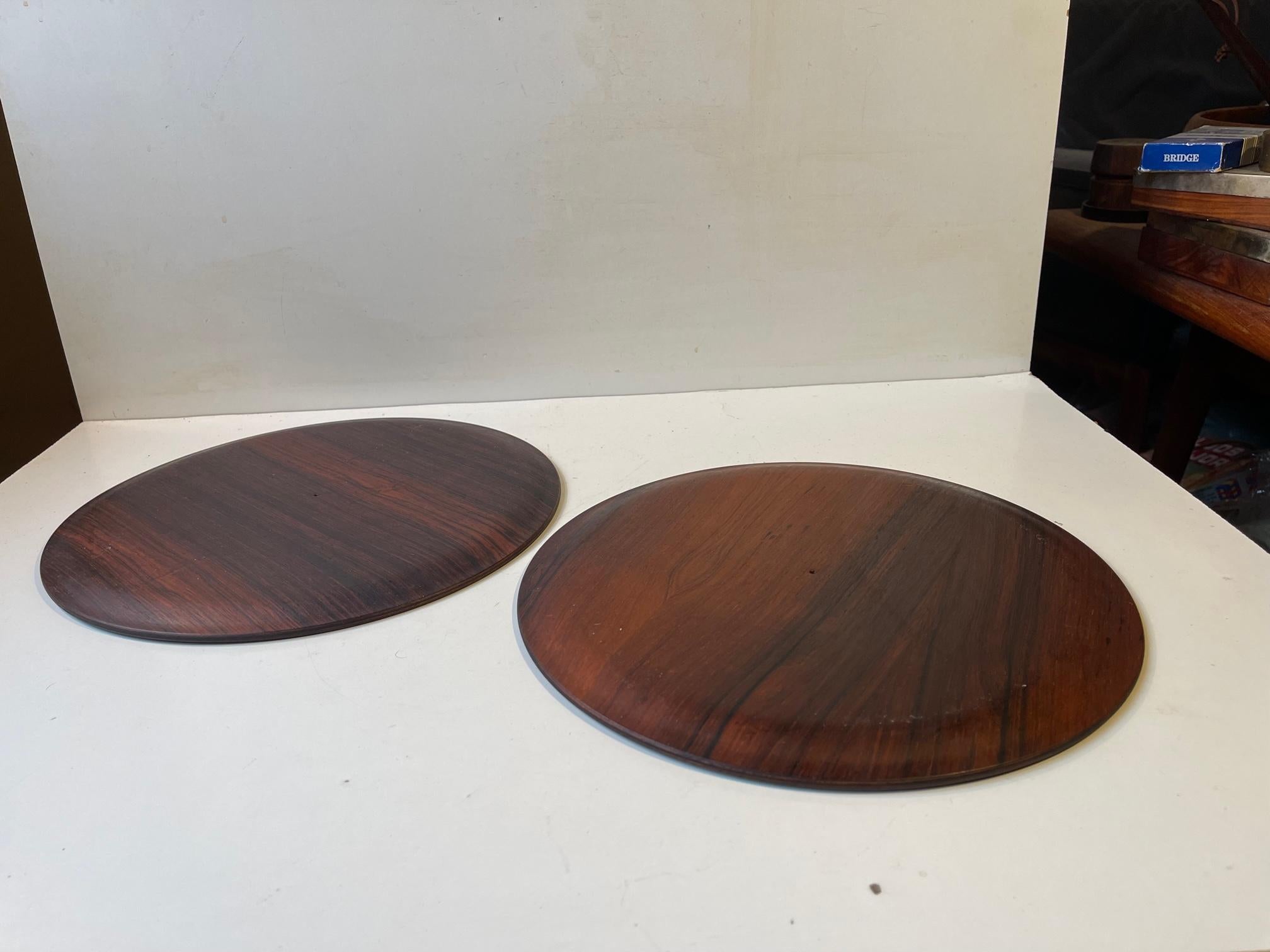 Round Scandinavian Modern Rosewood Drink Trays, 1960s For Sale 1