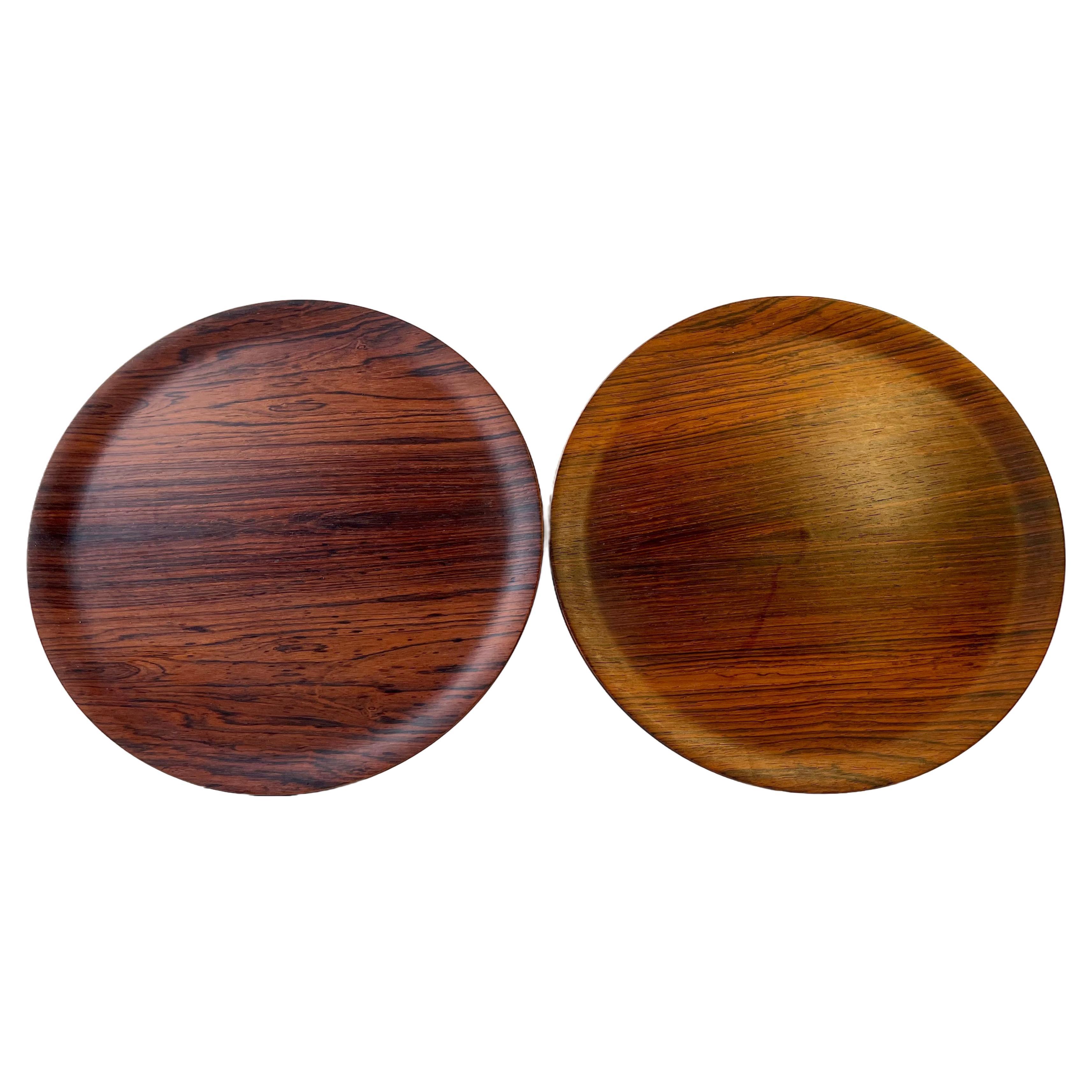 Round Scandinavian Modern Rosewood Drink Trays, 1960s