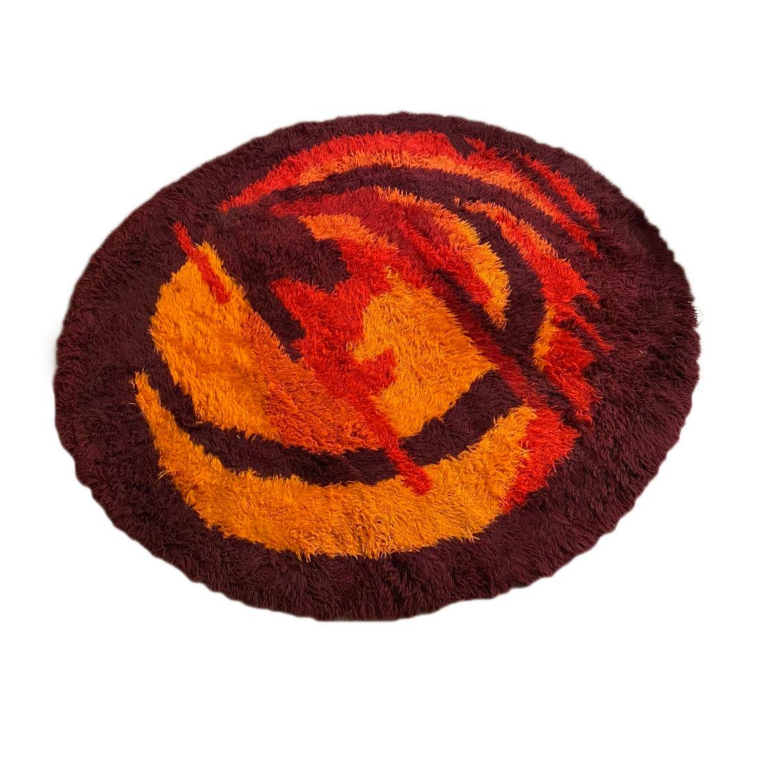Deep pile round shag area wool sag rug with abstract 