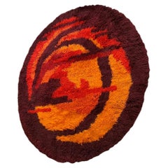 Round Scandinavian Supernova Shag Rug with Abstract Design, circa 1970