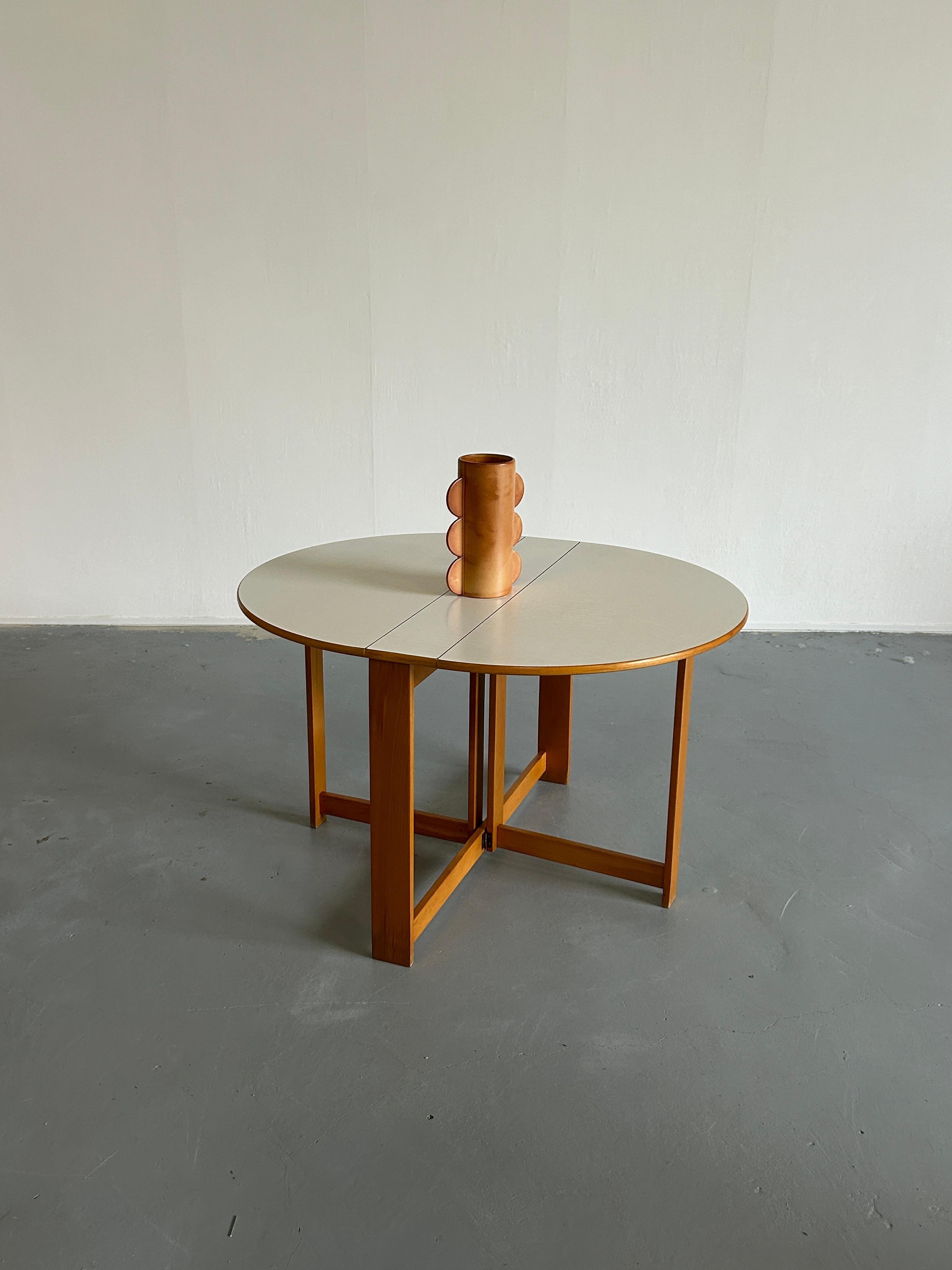 Round Scandinavian Vintage Oakwood Foldable Dining Table with Side Wings, 1970s 1