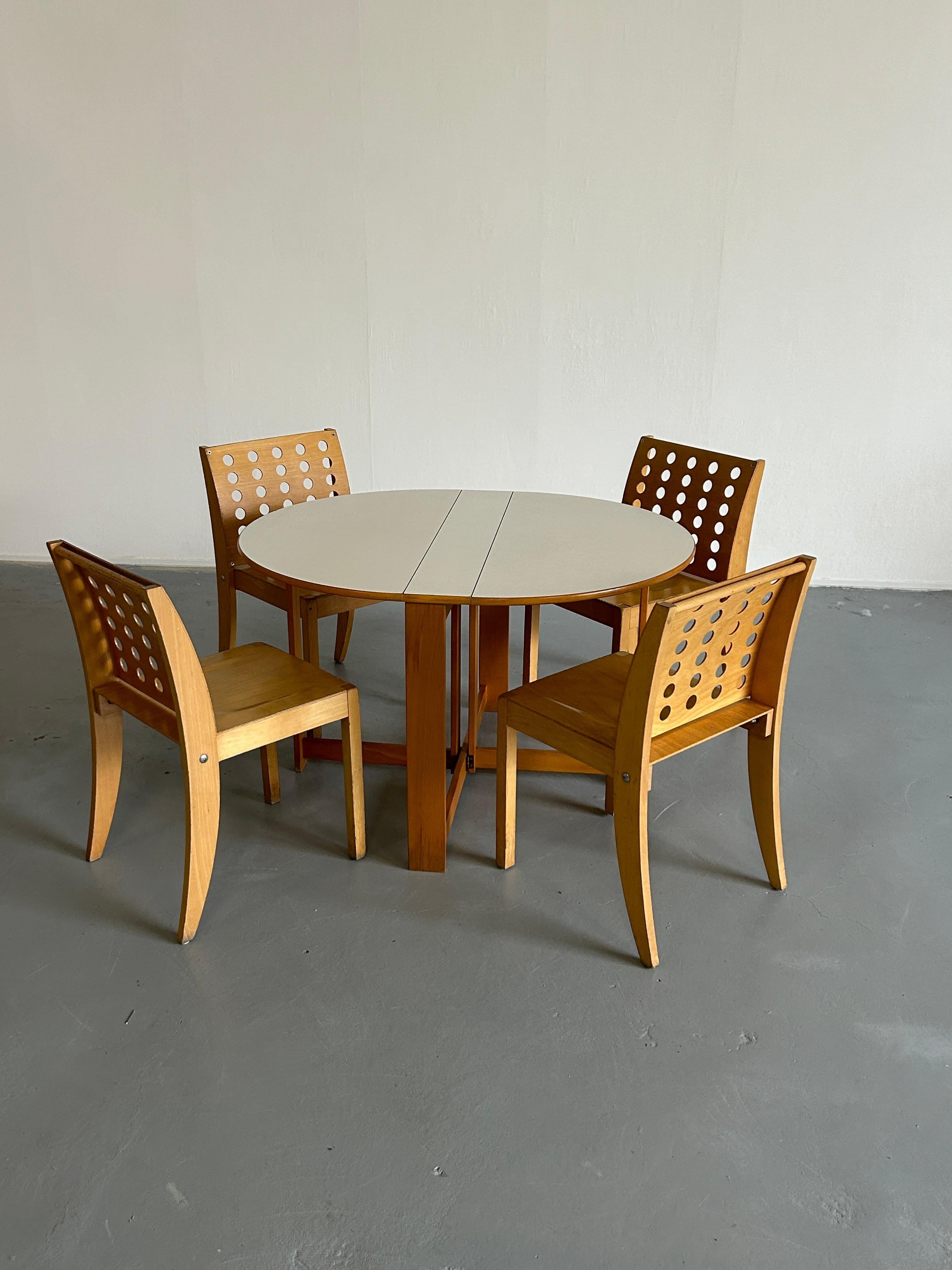 Formica Round Scandinavian Vintage Oakwood Foldable Dining Table with Side Wings, 1970s
