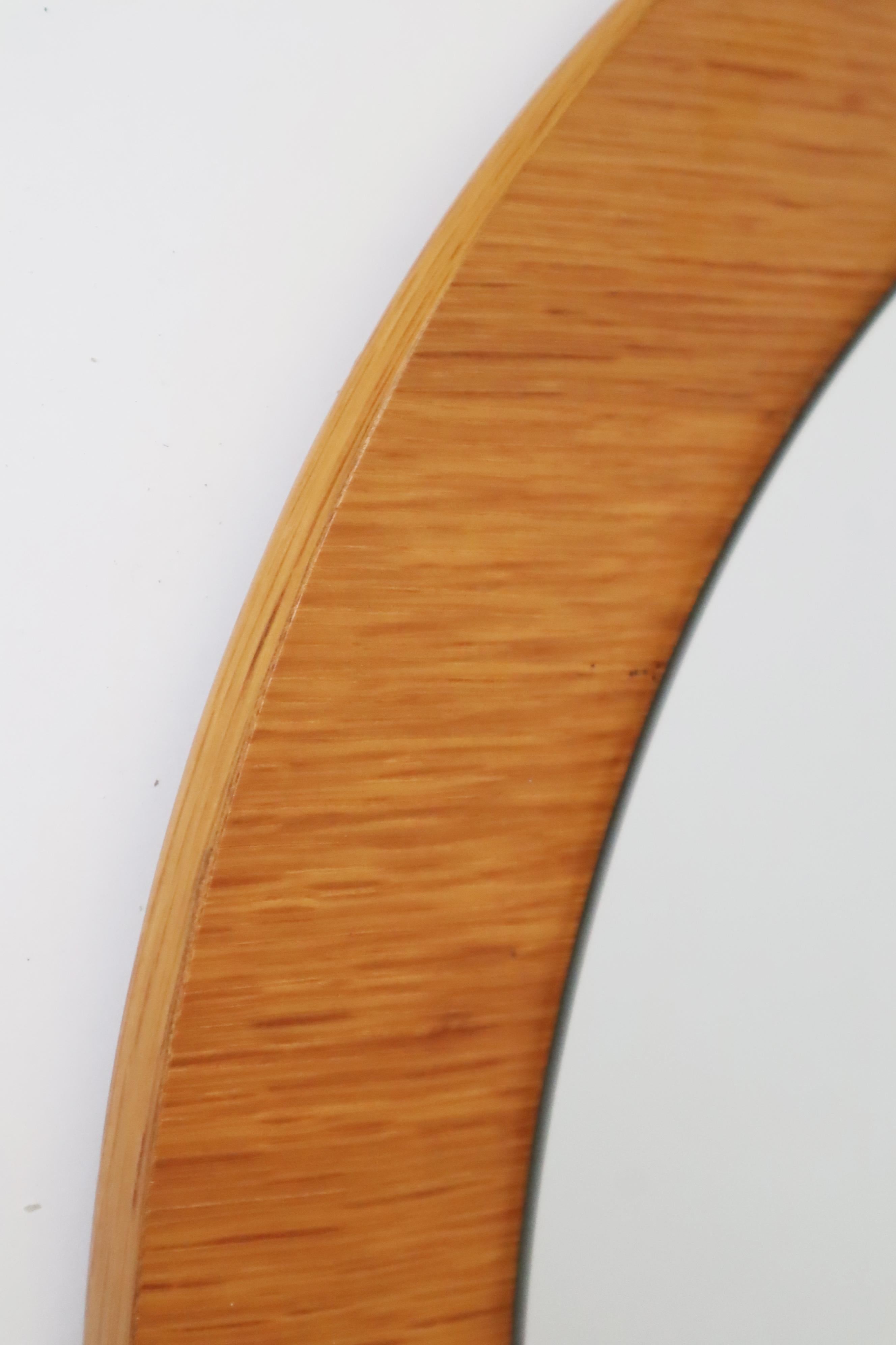 Danese Specchio da parete scandinavo rotondo in Oak, Danimarca anni '70 in vendita