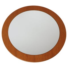Specchio da parete scandinavo rotondo in Oak, Danimarca anni '70