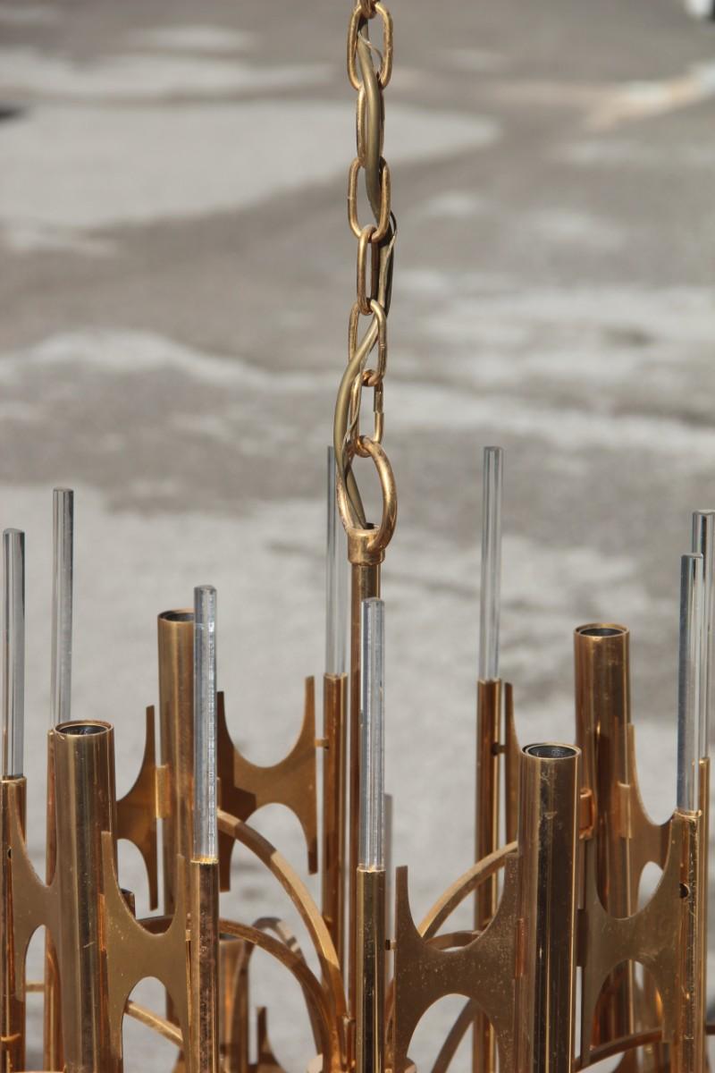 Mid-Century Modern Round Sculptural Sciolari Chandelier Italian Design Gold-Plated Crystal, 1960