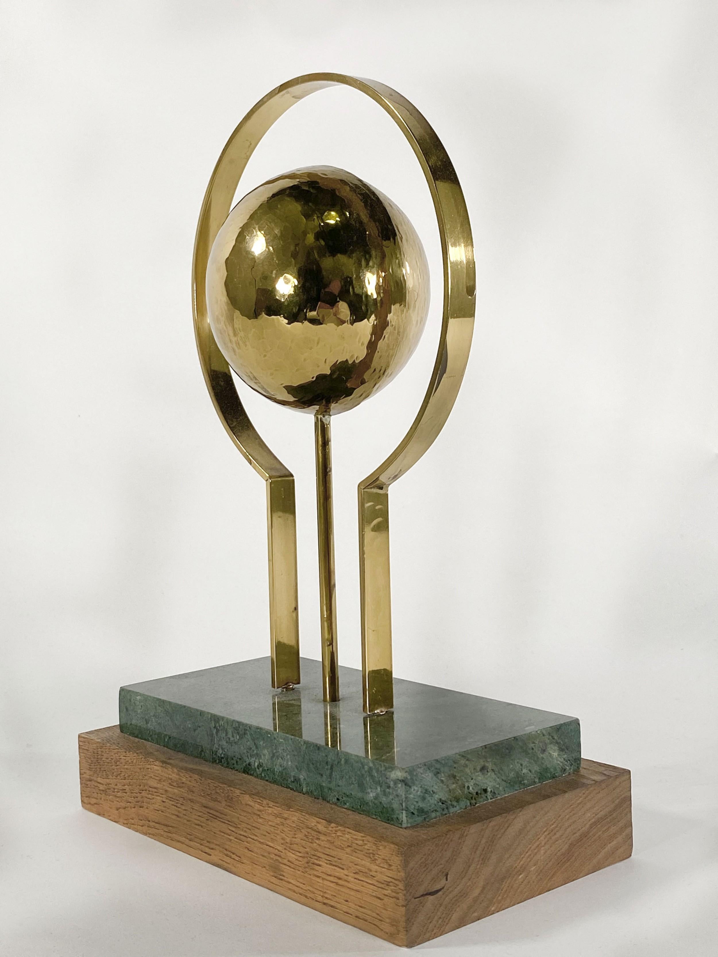 Modern Round Sculpture in Brass with Rectangular Base For Sale