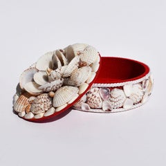 Round Sea Shell Covered Trinket Box with Lid