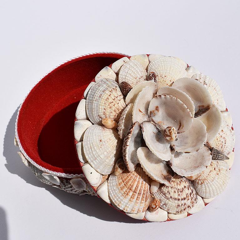 Round Sea Shell Covered Trinket Box with Lid In Good Condition In Oklahoma City, OK