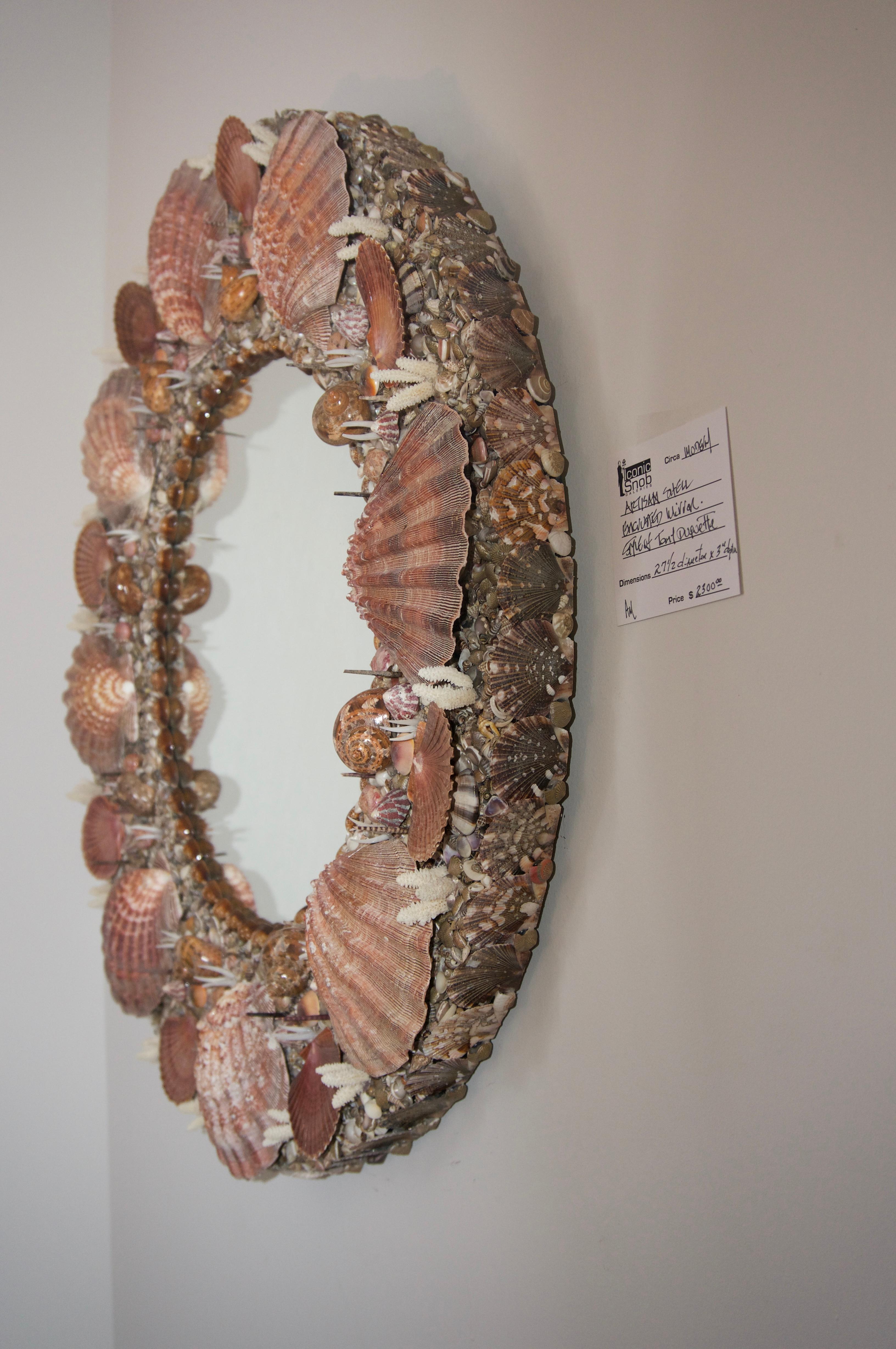 Hollywood Regency Round Seashell Encrusted Wall Mirror