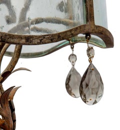 Round Seeded Glass Five Candle Candelabra, Smokey Crystals & Metallic Floral