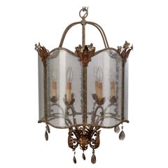 Round Seeded Glass Five Candle Candelabra, Smokey Crystals & Metallic Floral