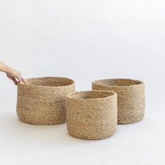 Round Set of 3 Handmade Baskets by, J'Jute