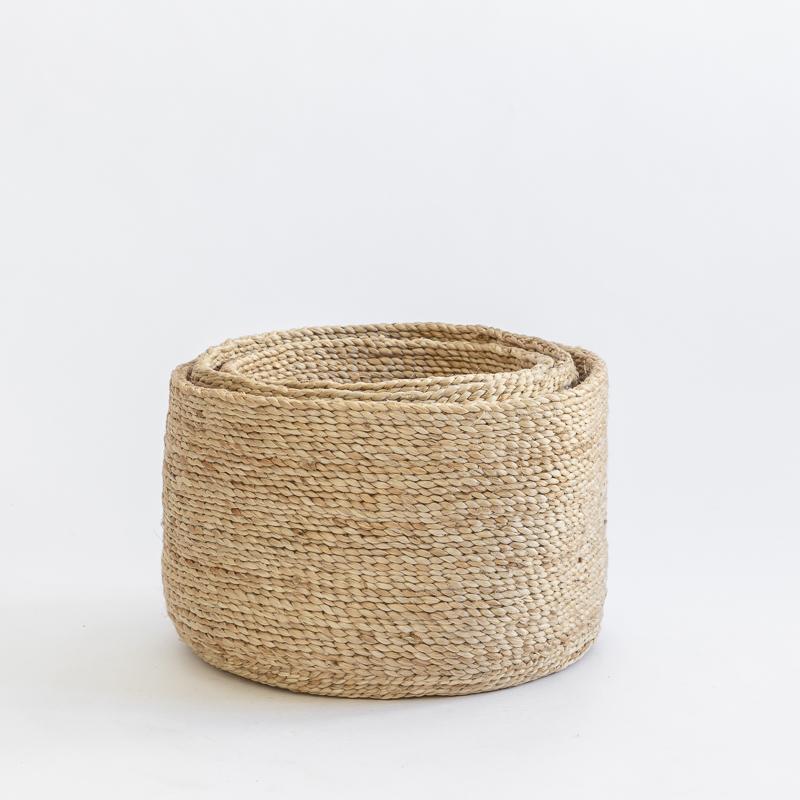 Woven Round Set of 3 Handmade Baskets by, J'Jute For Sale