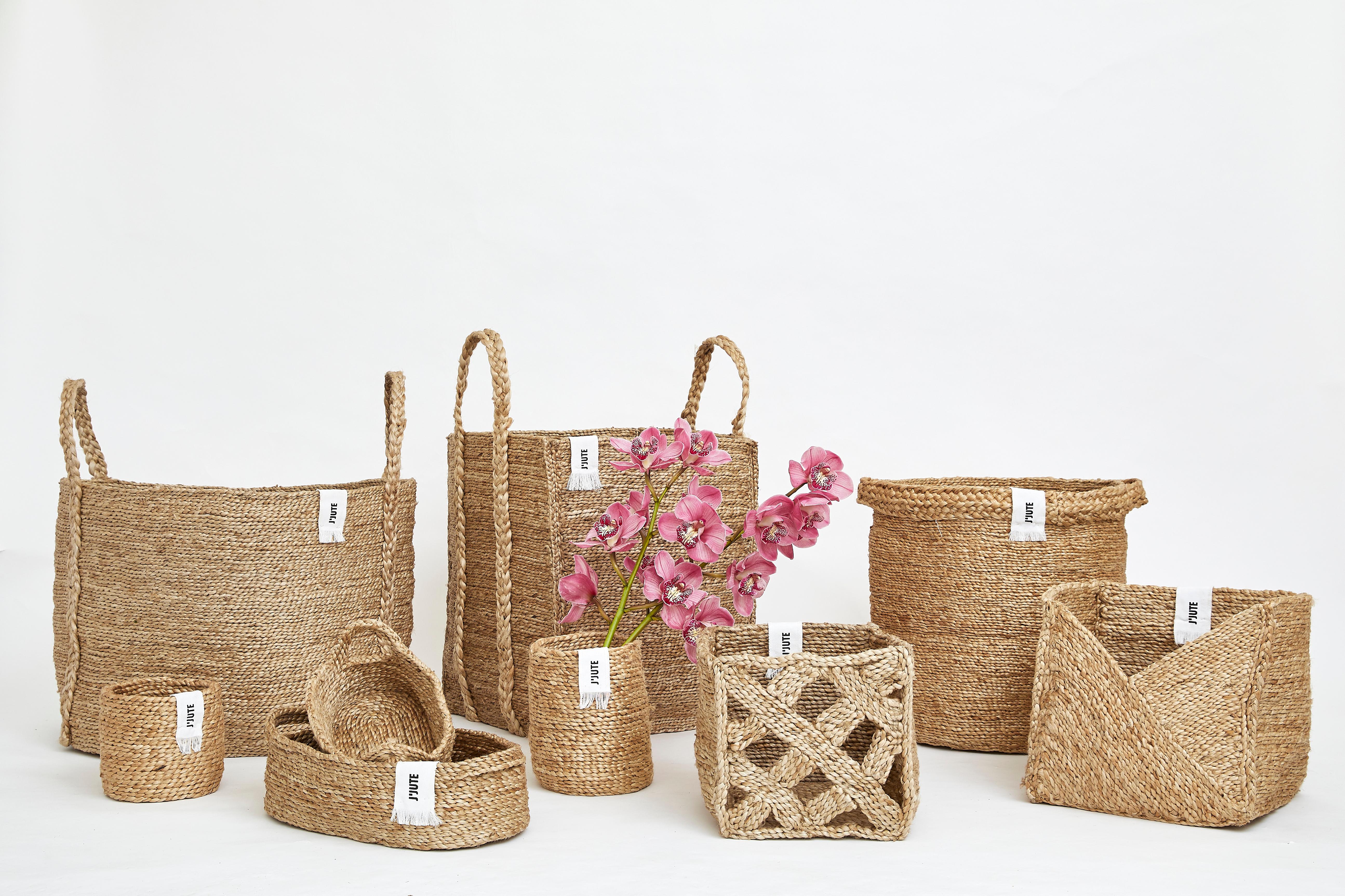Contemporary Round Set of 3 Handmade Baskets by, J'Jute For Sale
